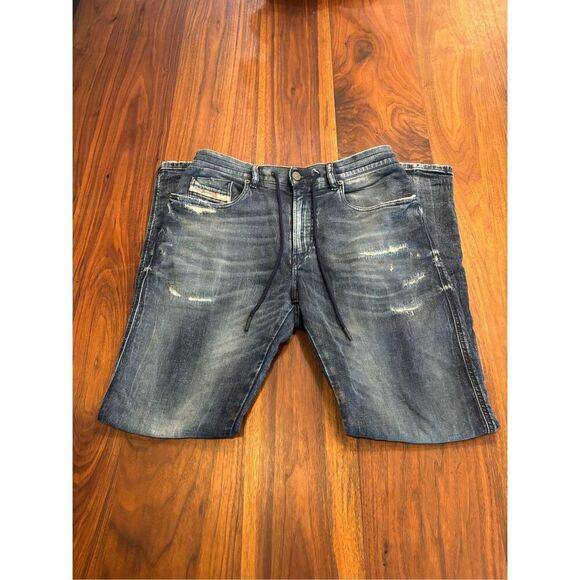Diesel Men's Blue Distressed Elastic Back Waist Drawstring Skinny Jeans Size 32 - Picture 1 of 11